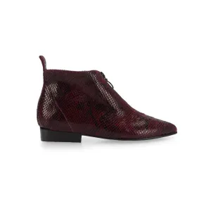 Women Leather Ankle Boots Bordeaux In Red