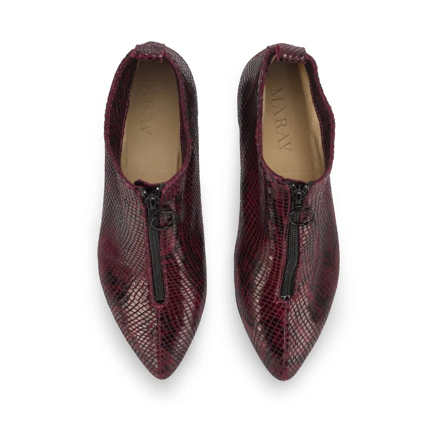 Women Leather Ankle Boots Bordeaux In Red