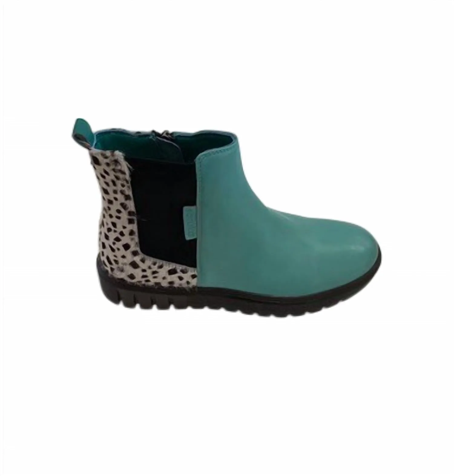 Women's Ankle Leather Boot With Animal Print In Surf Green /multi