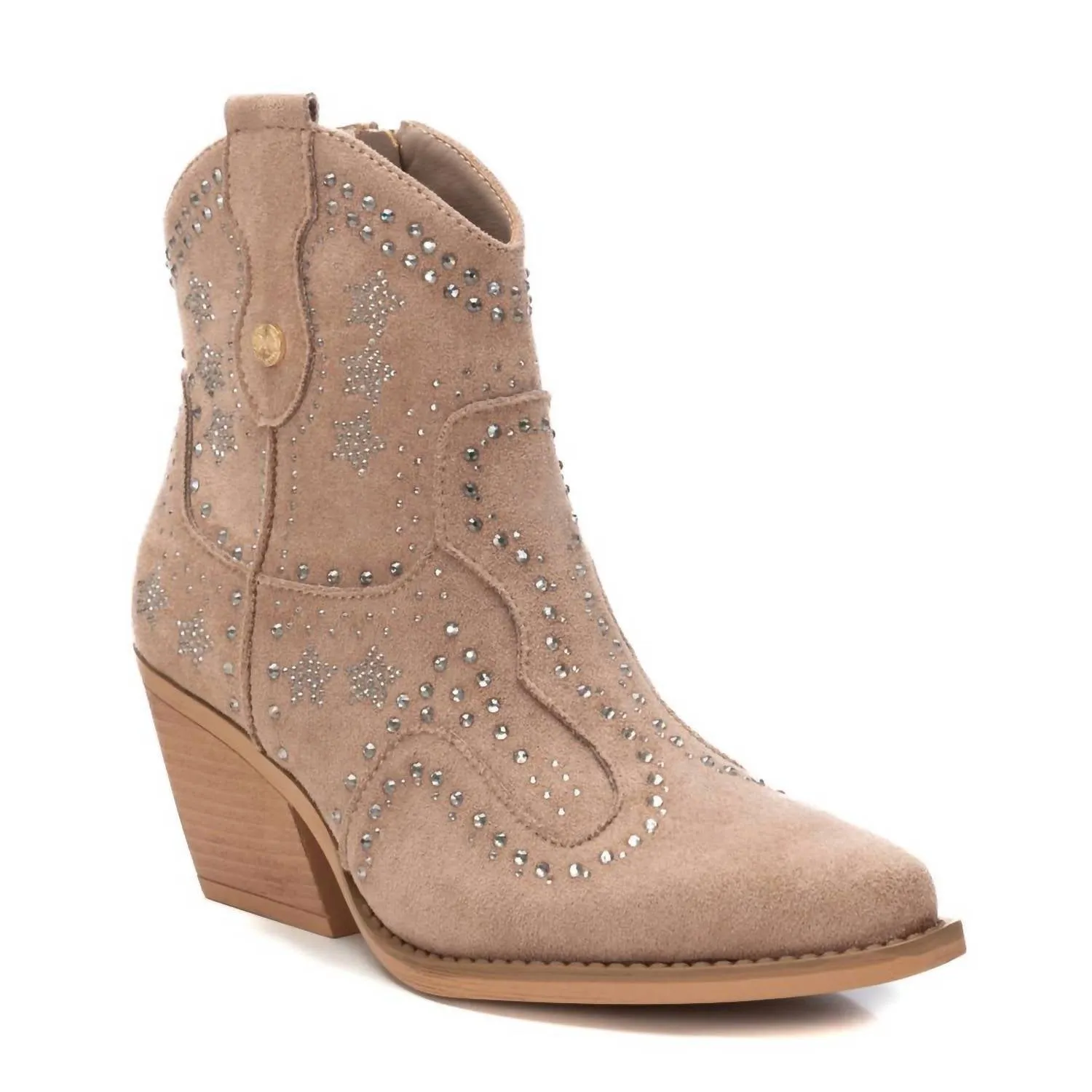 Women's Booties With Rhinestones In Beige