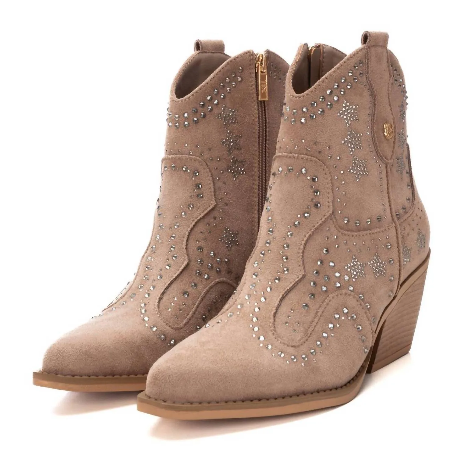 Women's Booties With Rhinestones In Beige