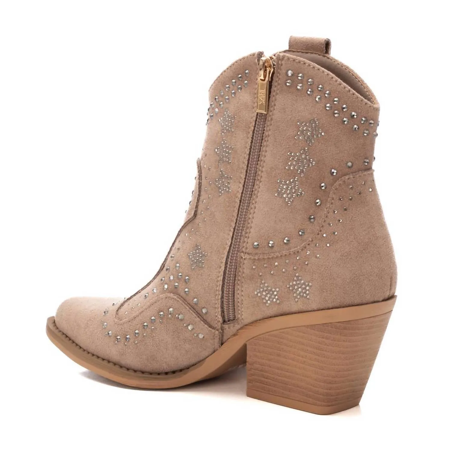 Women's Booties With Rhinestones In Beige