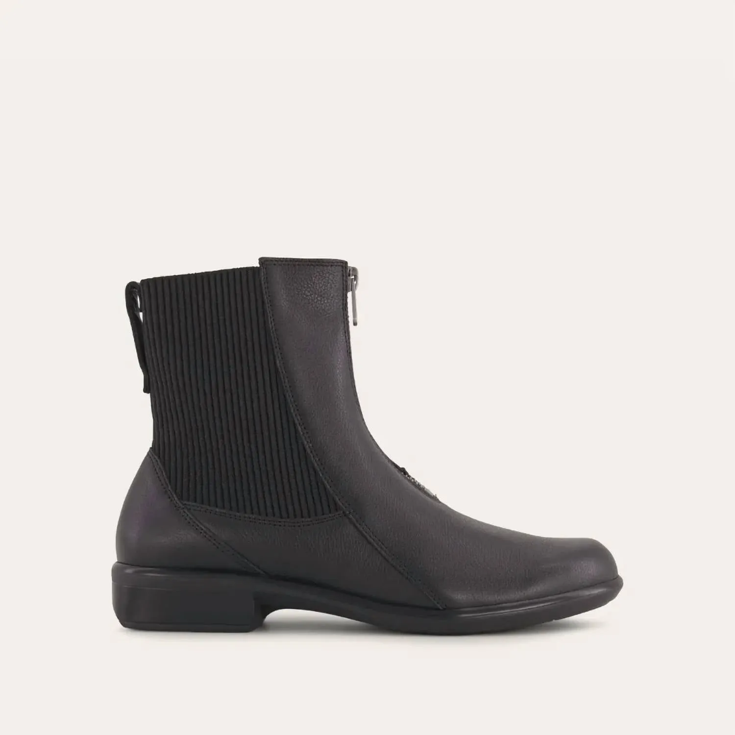 Women's Bora Front Zip Boots - Medium In Soft Black Leather