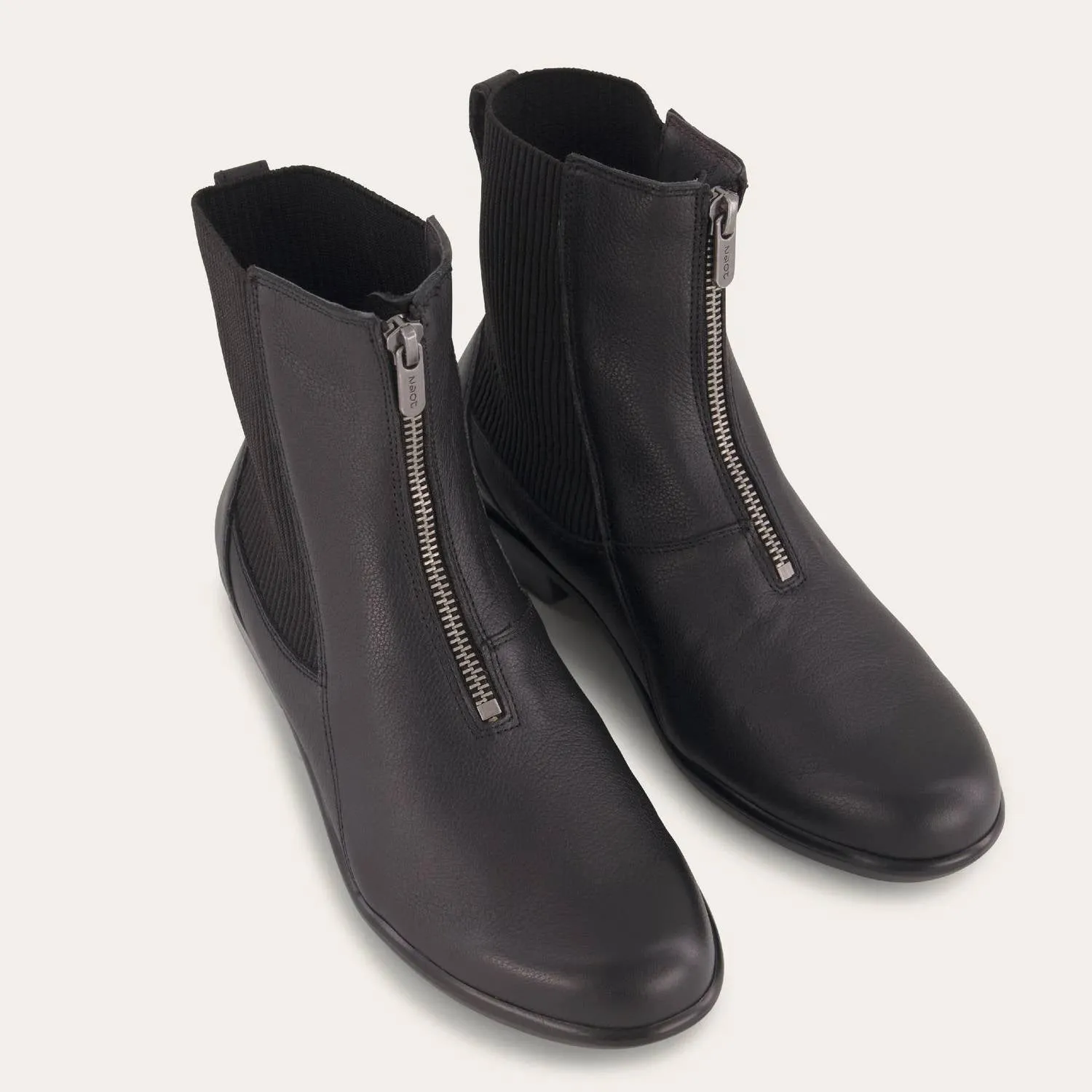 Women's Bora Front Zip Boots - Medium In Soft Black Leather