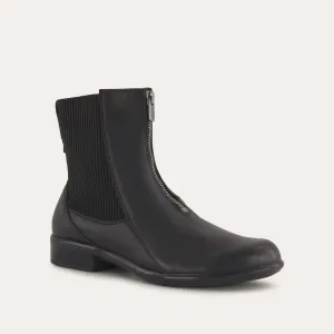 Women's Bora Front Zip Boots - Medium In Soft Black Leather
