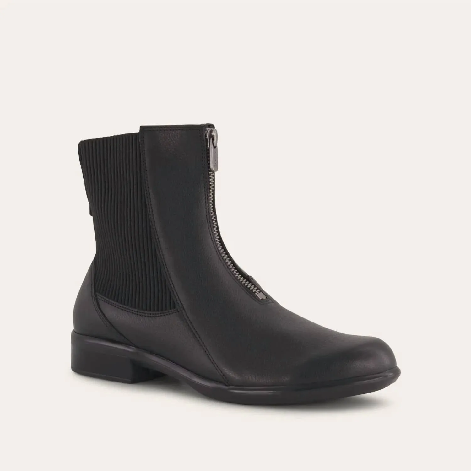 Women's Bora Front Zip Boots - Medium In Soft Black Leather