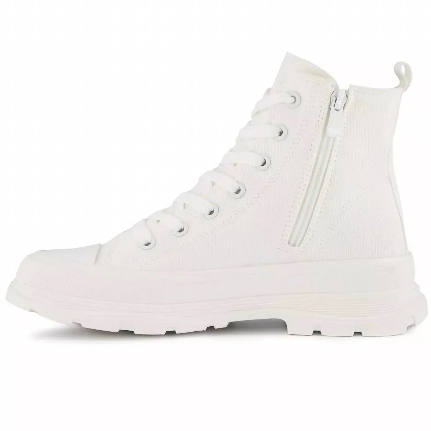 Women's Canvas Sneaker Booties With Side Zipper In White