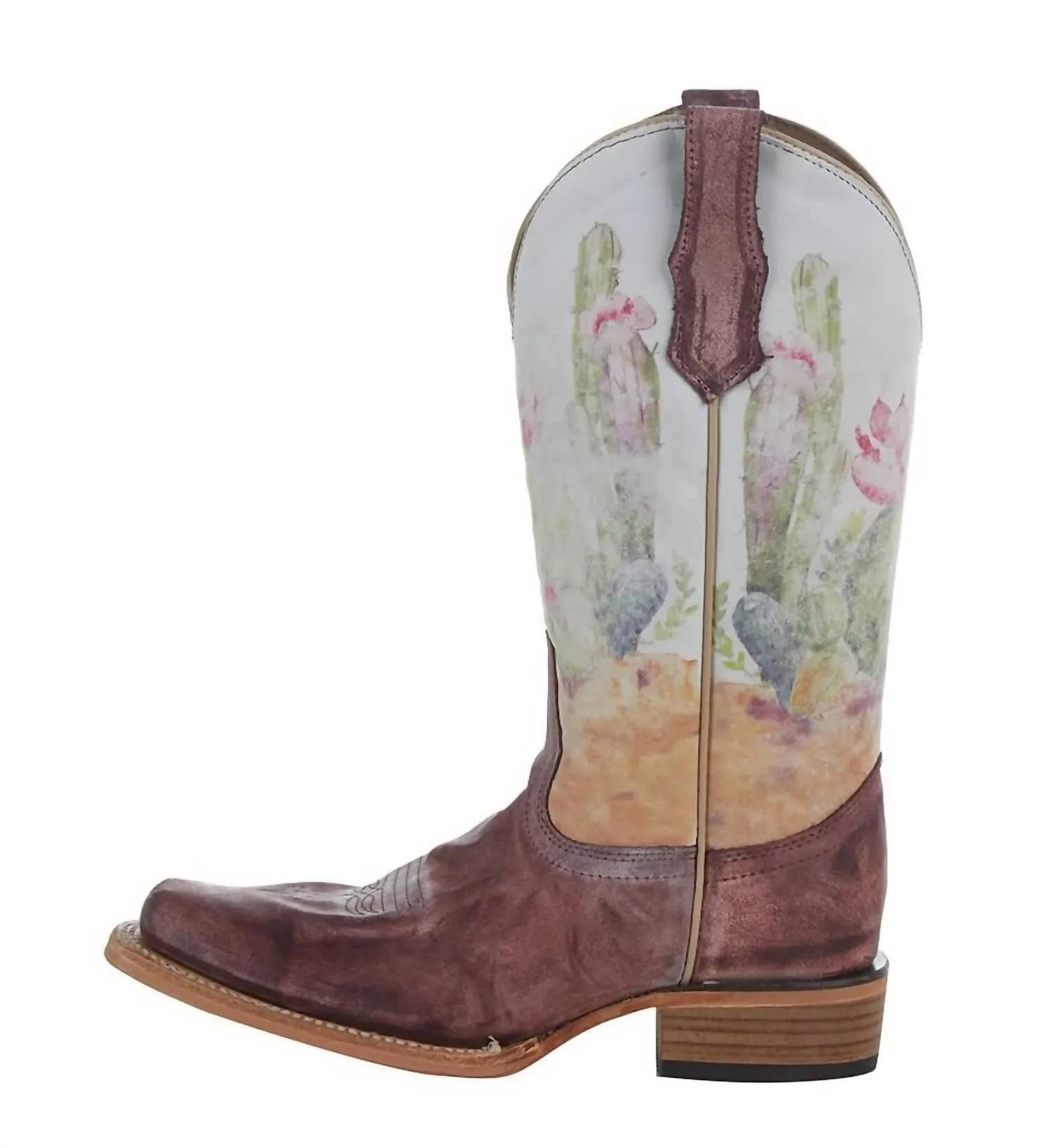 Women's Desert Stamp Square Toe Boot In Wine & Bone