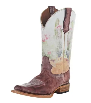 Women's Desert Stamp Square Toe Boot In Wine & Bone