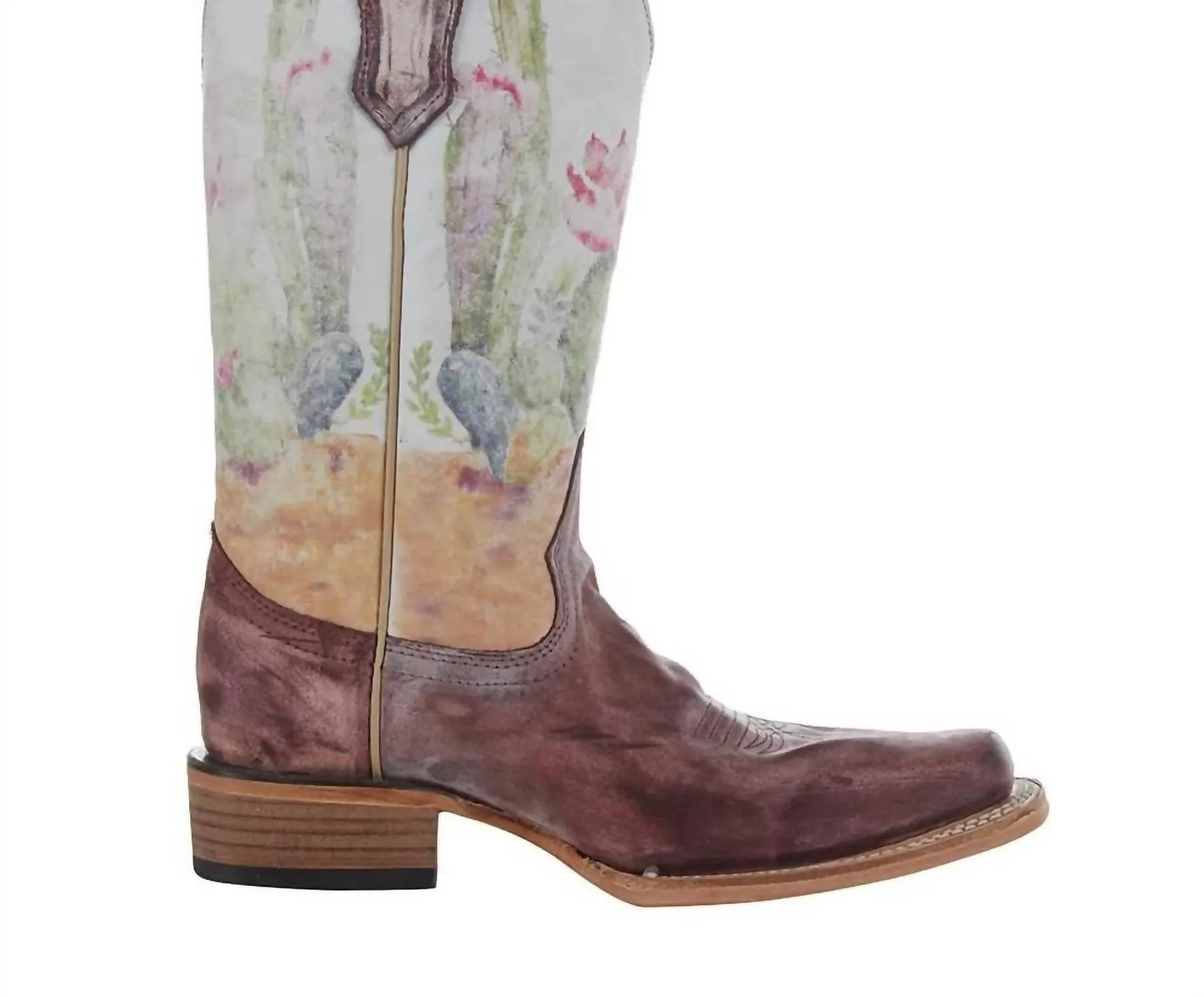Women's Desert Stamp Square Toe Boot In Wine & Bone