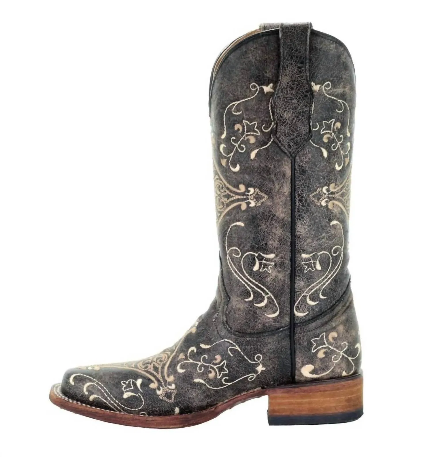 Women's Diamond Embroidered Western Boots In Distressed Black
