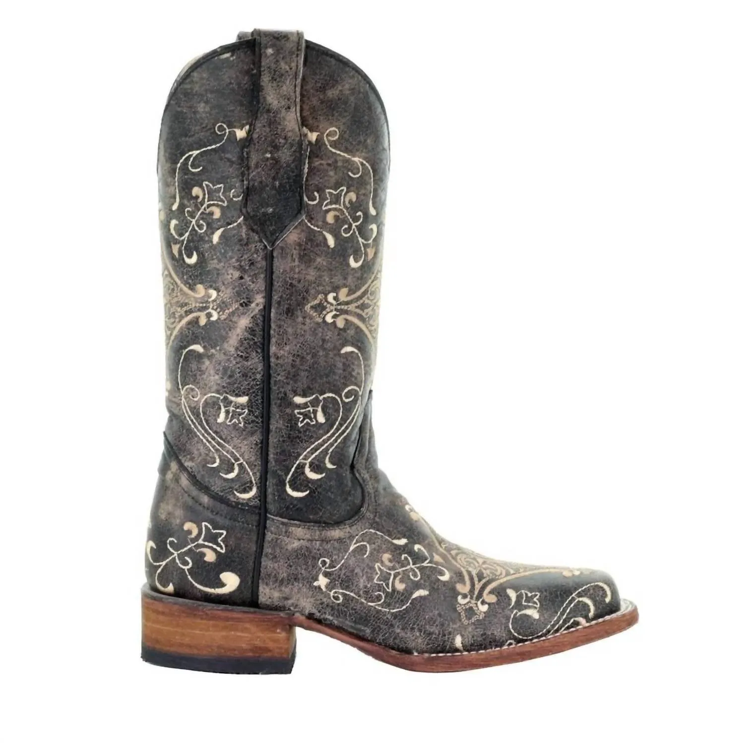 Women's Diamond Embroidered Western Boots In Distressed Black