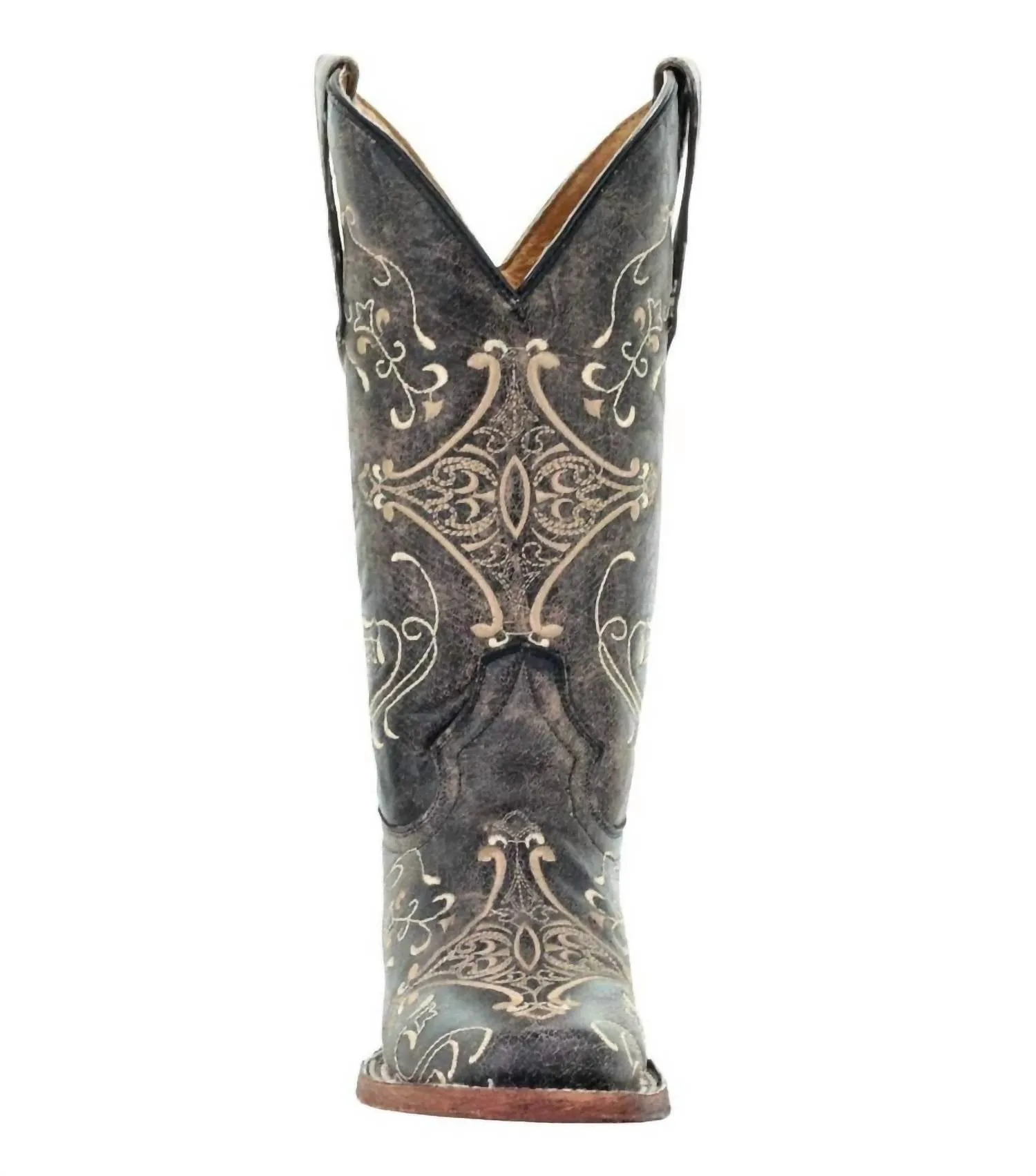 Women's Diamond Embroidered Western Boots In Distressed Black