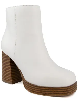 Womens Faux Leather Embossed Ankle Boots