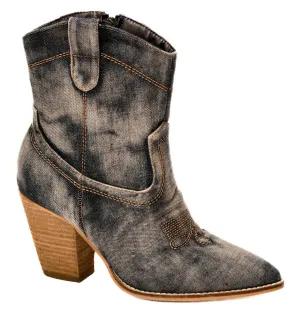 Women's Friends In Low Places Western Boots In Washed Dark Denim