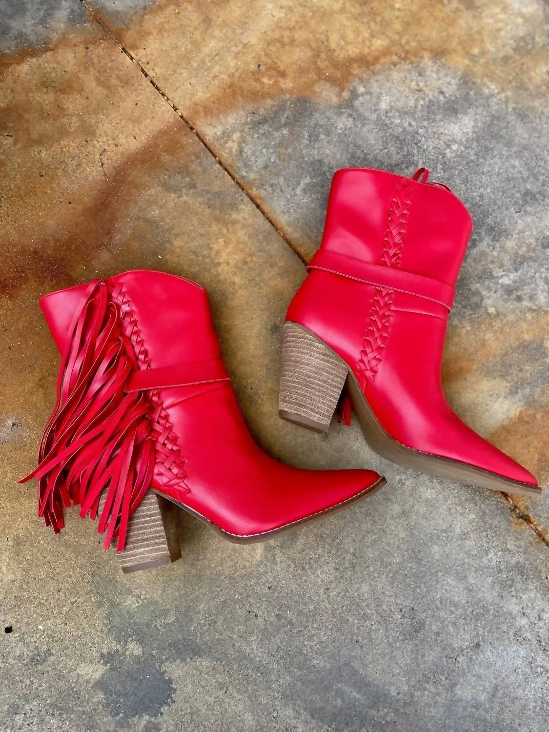 Women's Fringe Boots In Red
