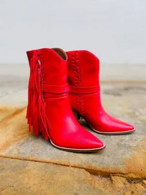 Women's Fringe Boots In Red