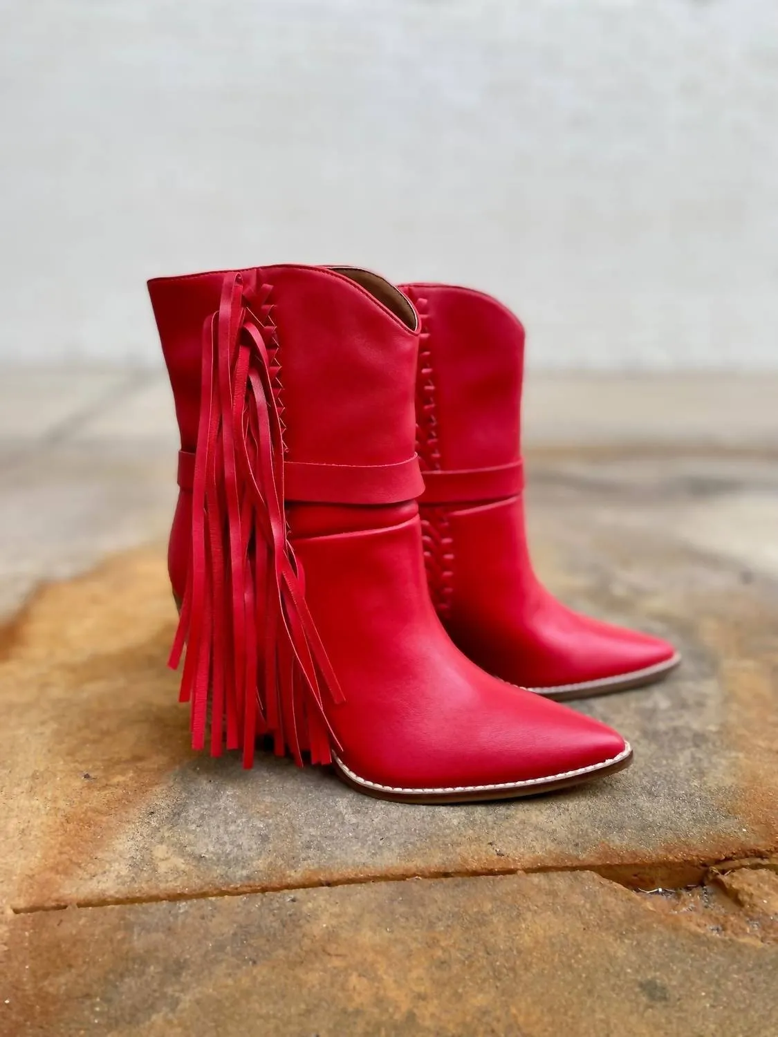 Women's Fringe Boots In Red