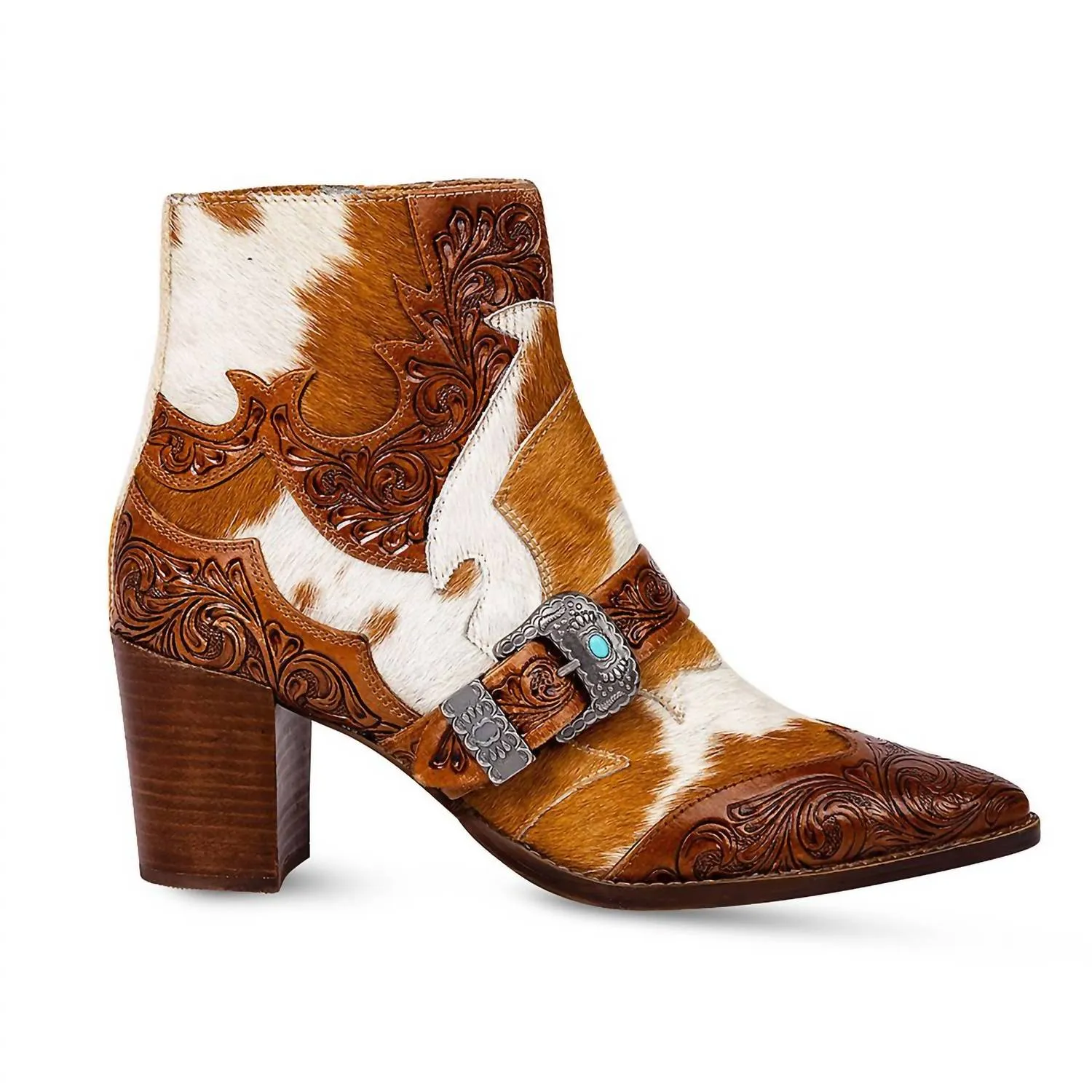 Women's Goldie Hair On Hide Tooled Boots In Brown