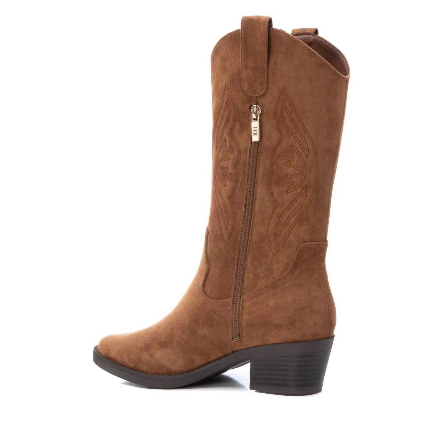 Women's Italian Western Suede Booties In Camel