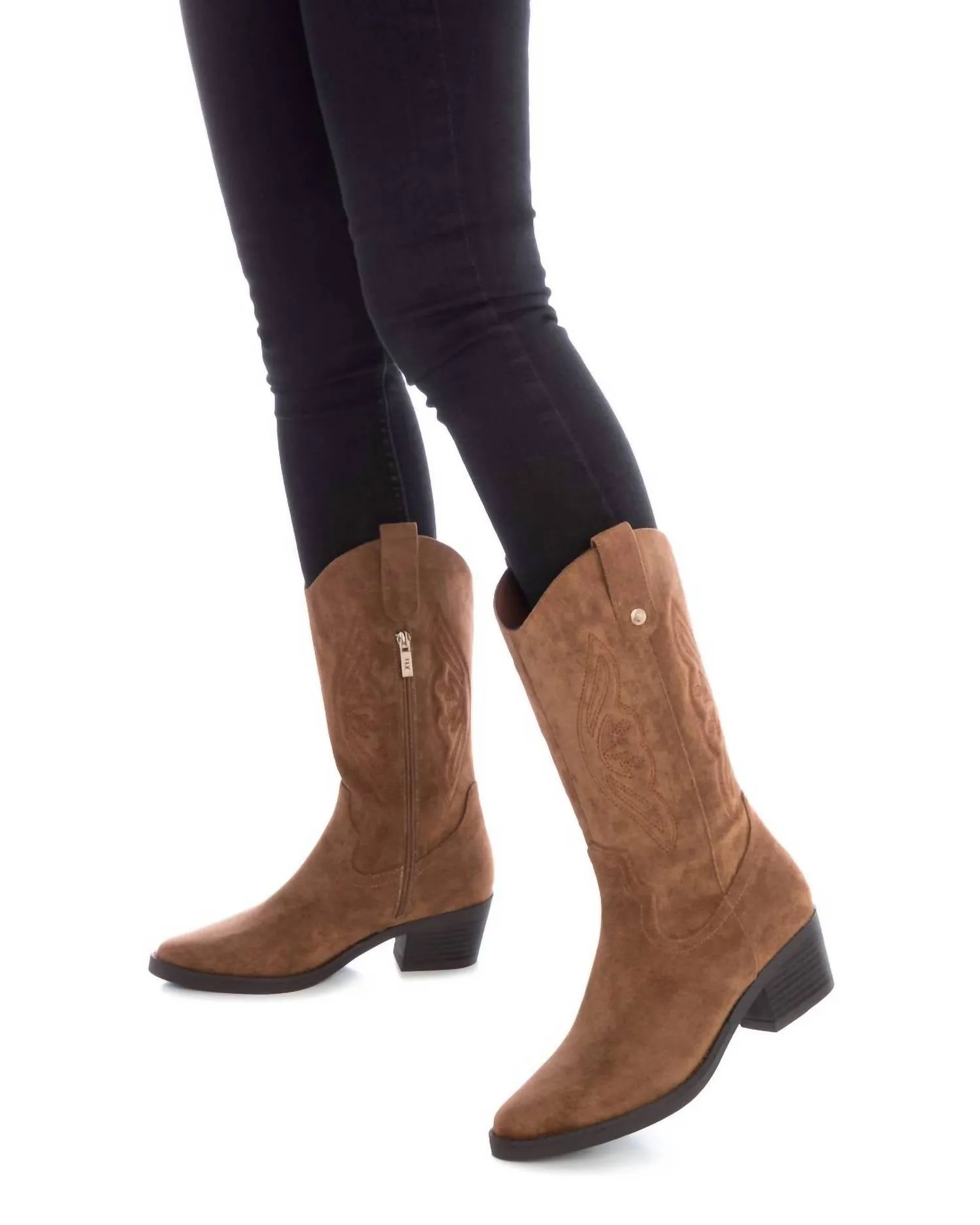 Women's Italian Western Suede Booties In Camel