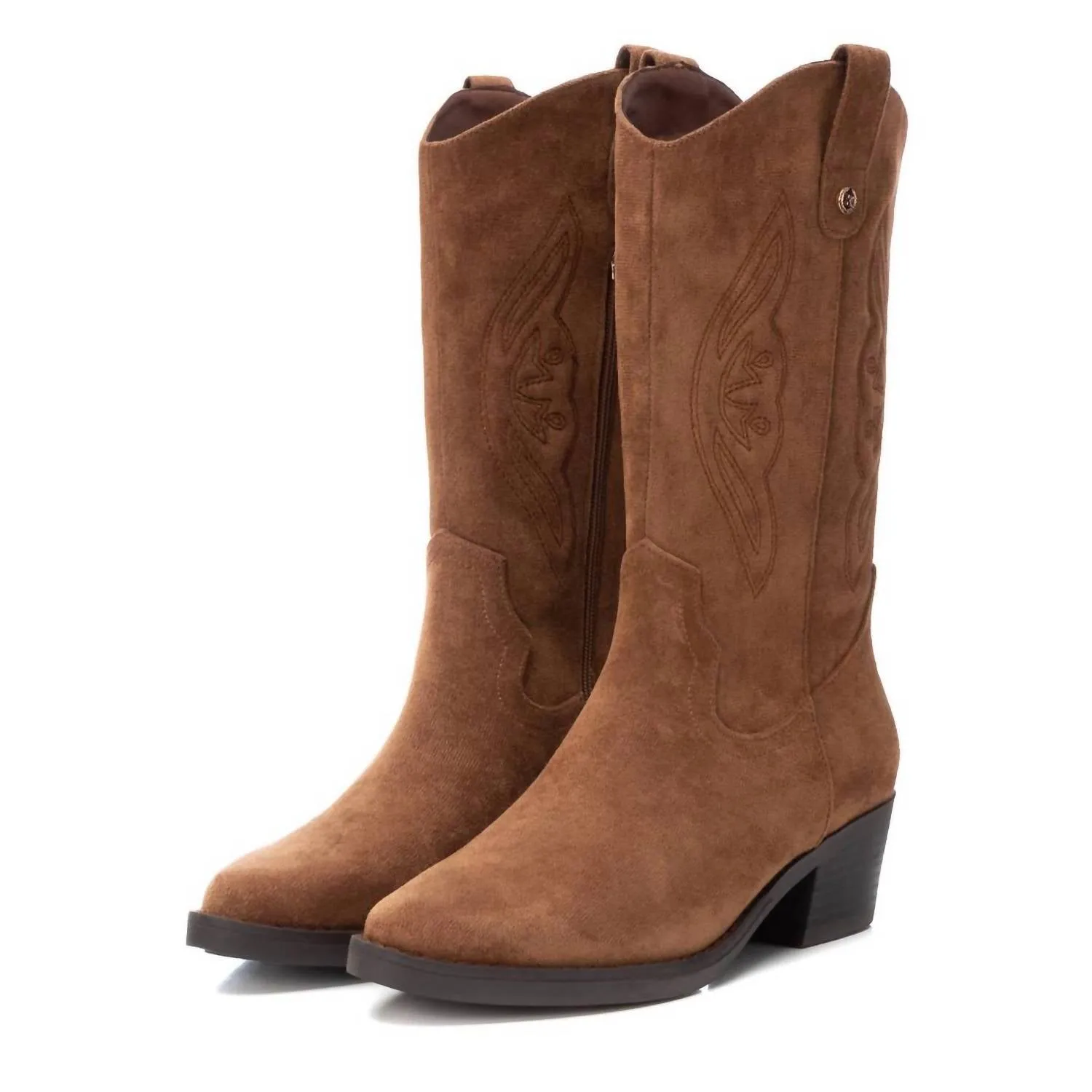 Women's Italian Western Suede Booties In Camel