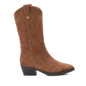 Women's Italian Western Suede Booties In Camel