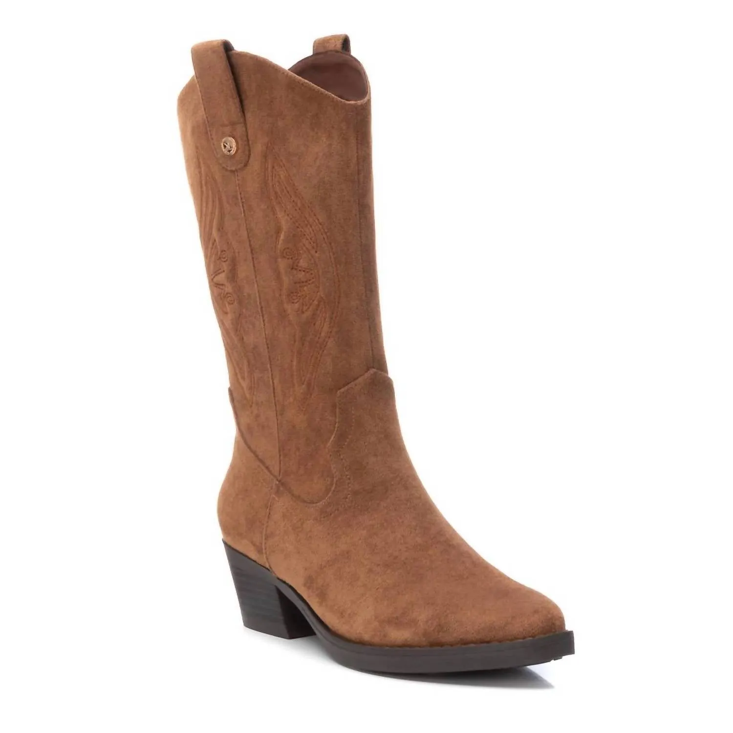 Women's Italian Western Suede Booties In Camel