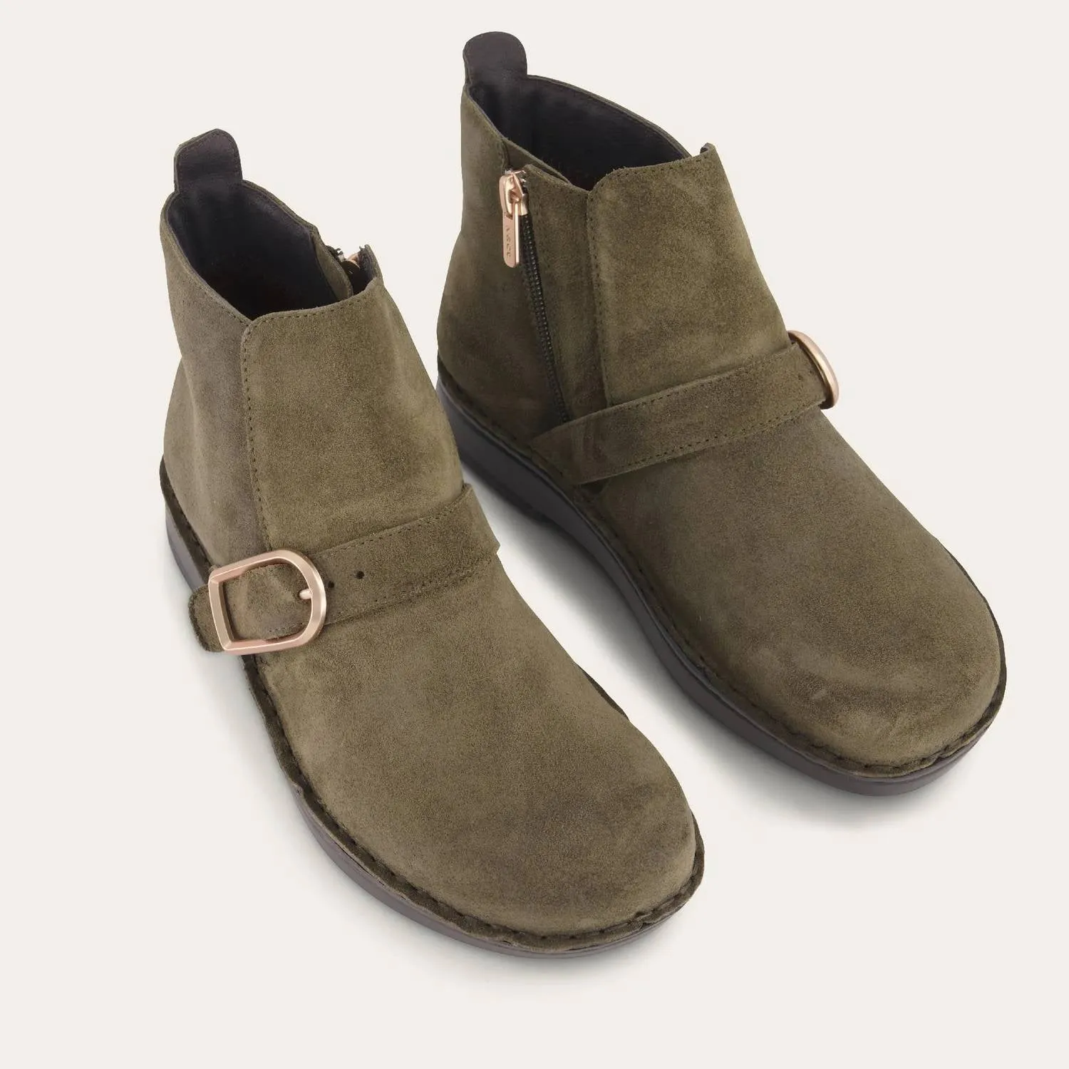 Women's Kolmer Bootie - Wide In Oily Olive Suede