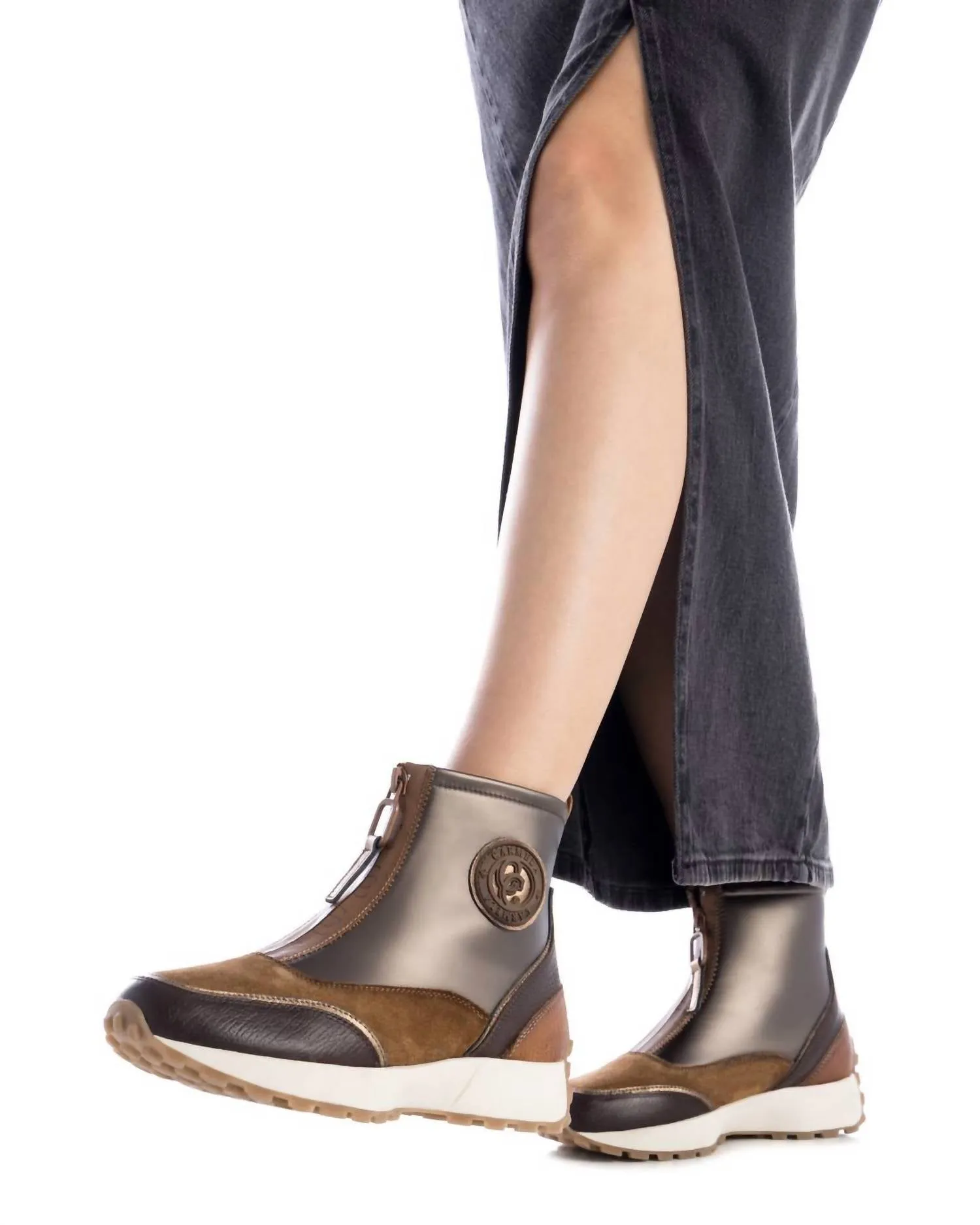Women's Leather Booties In Camel