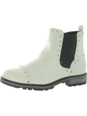 Womens Leather Round Toe Ankle Boots