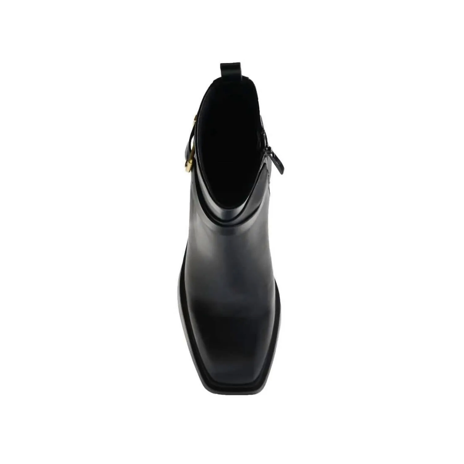 Women's Leather With Gold Buckle Ankle Boots In Black