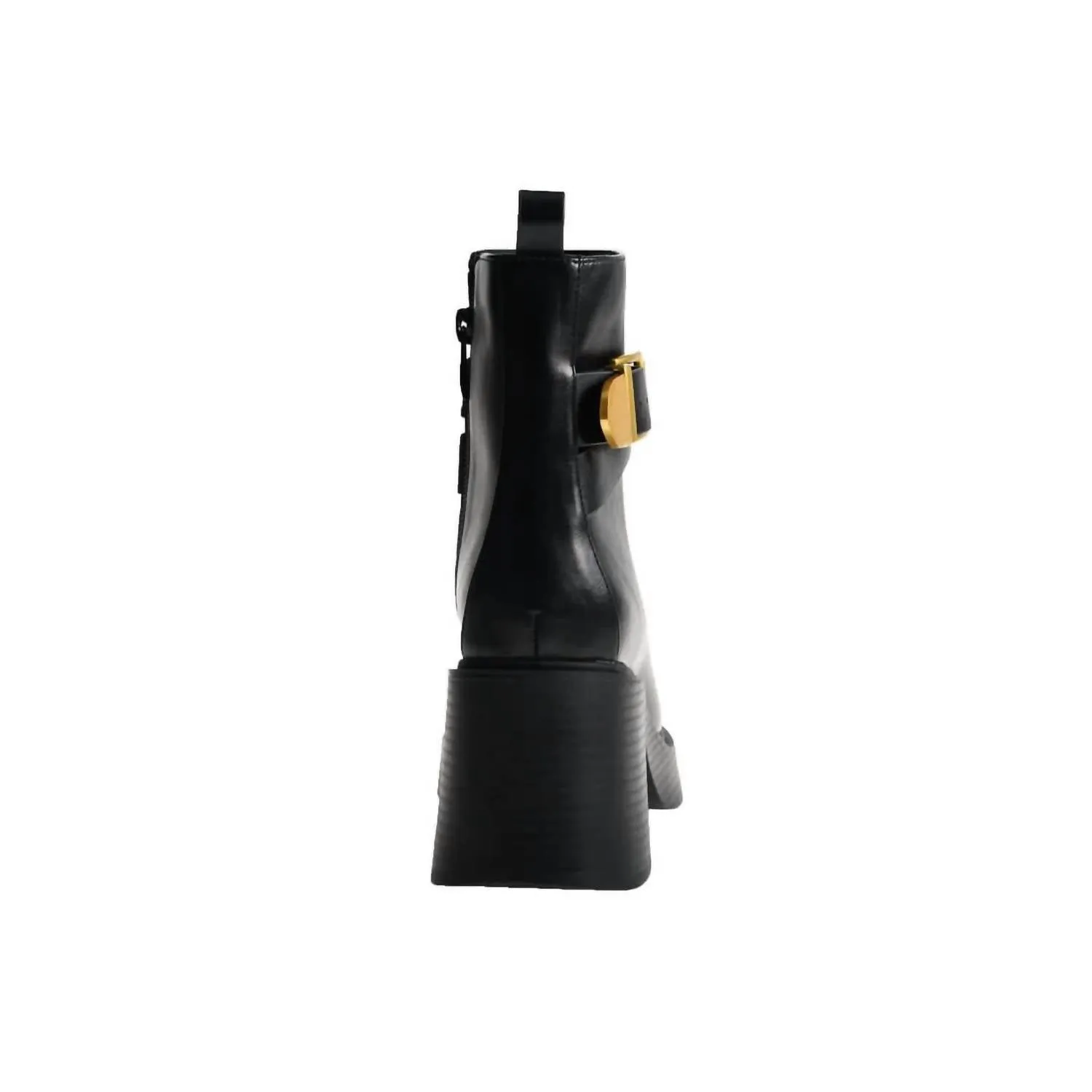 Women's Leather With Gold Buckle Ankle Boots In Black