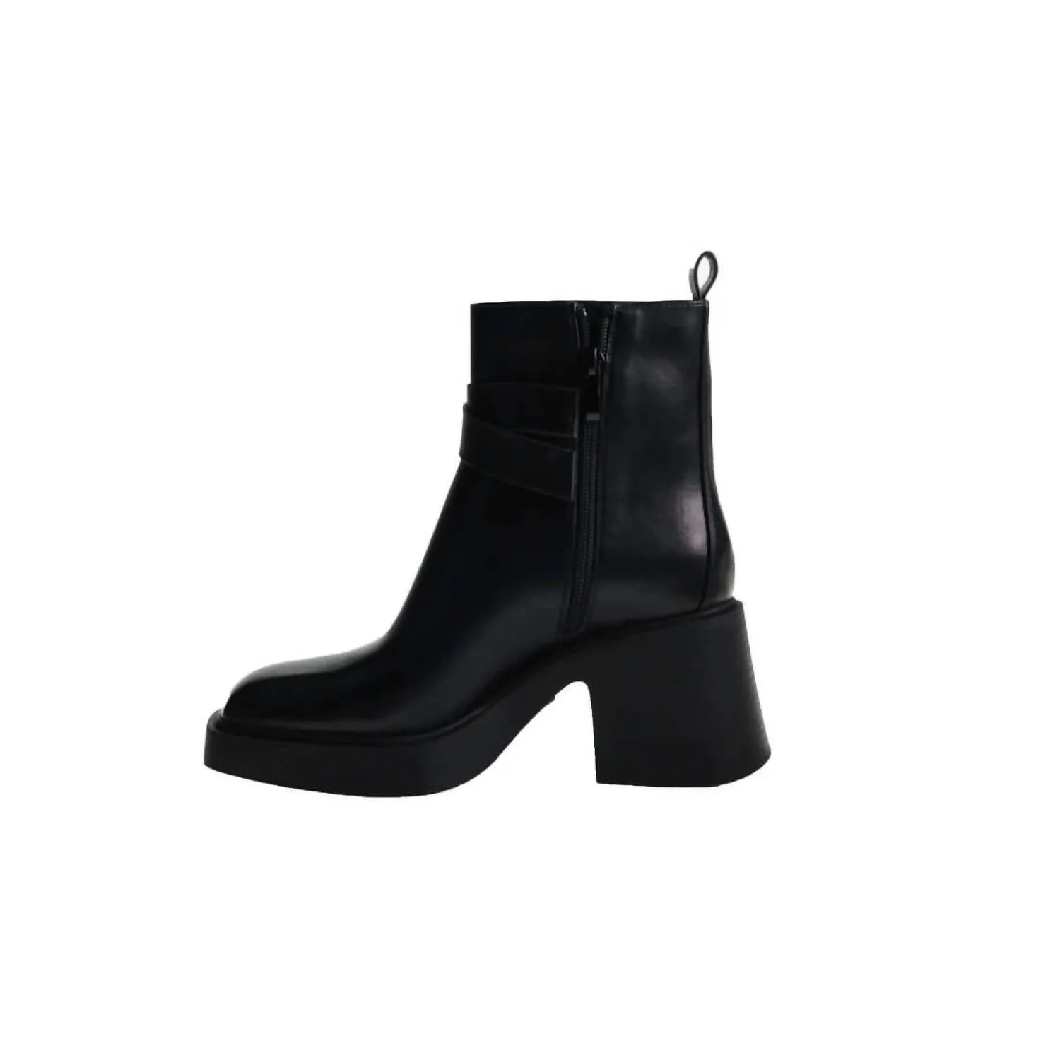 Women's Leather With Gold Buckle Ankle Boots In Black