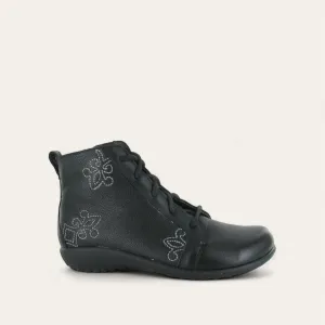Women's Manga Lace Up Bootie In Soft Black Leather