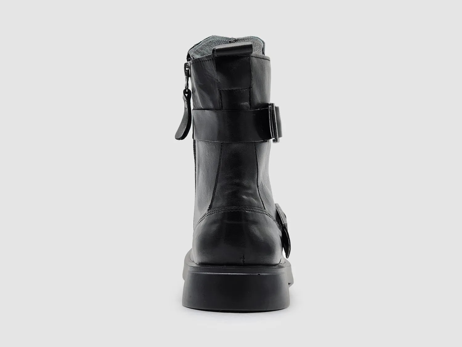 Women's Mid Buckle Leather Boots In Black