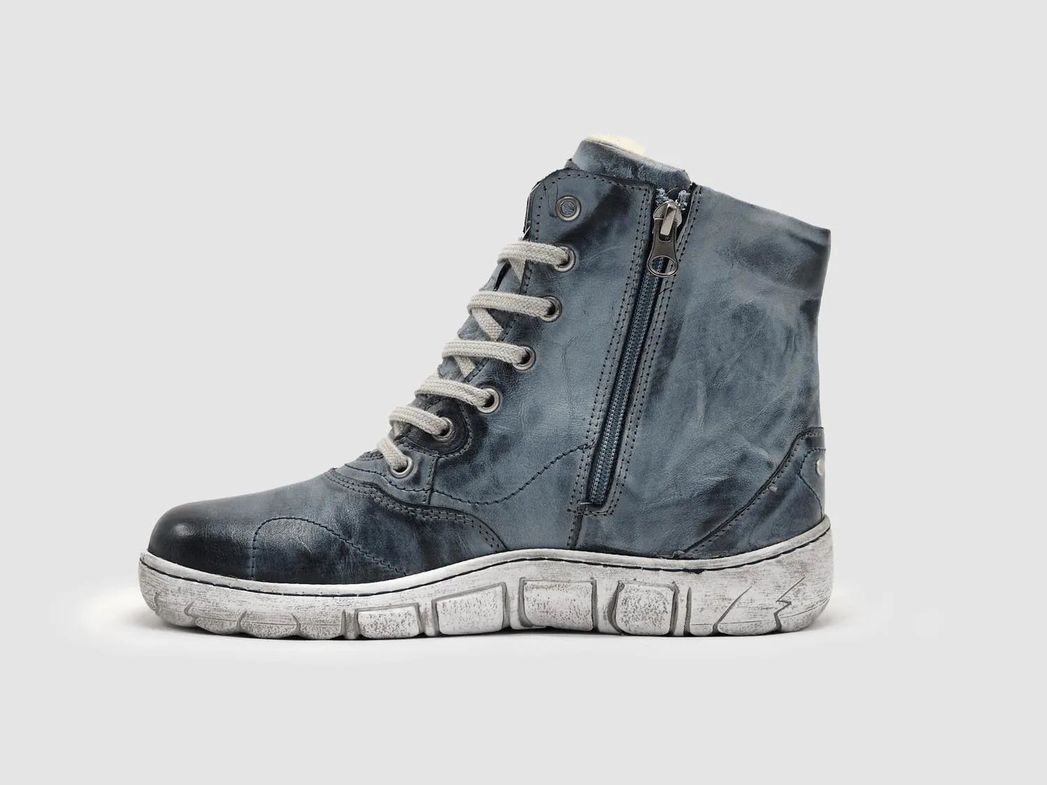 Women's Original Thick Wool-Lined Zip-Up Leather Boots In Blue