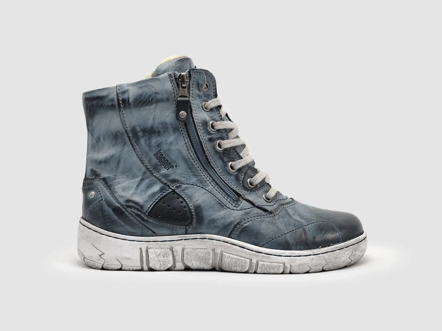 Women's Original Thick Wool-Lined Zip-Up Leather Boots In Blue