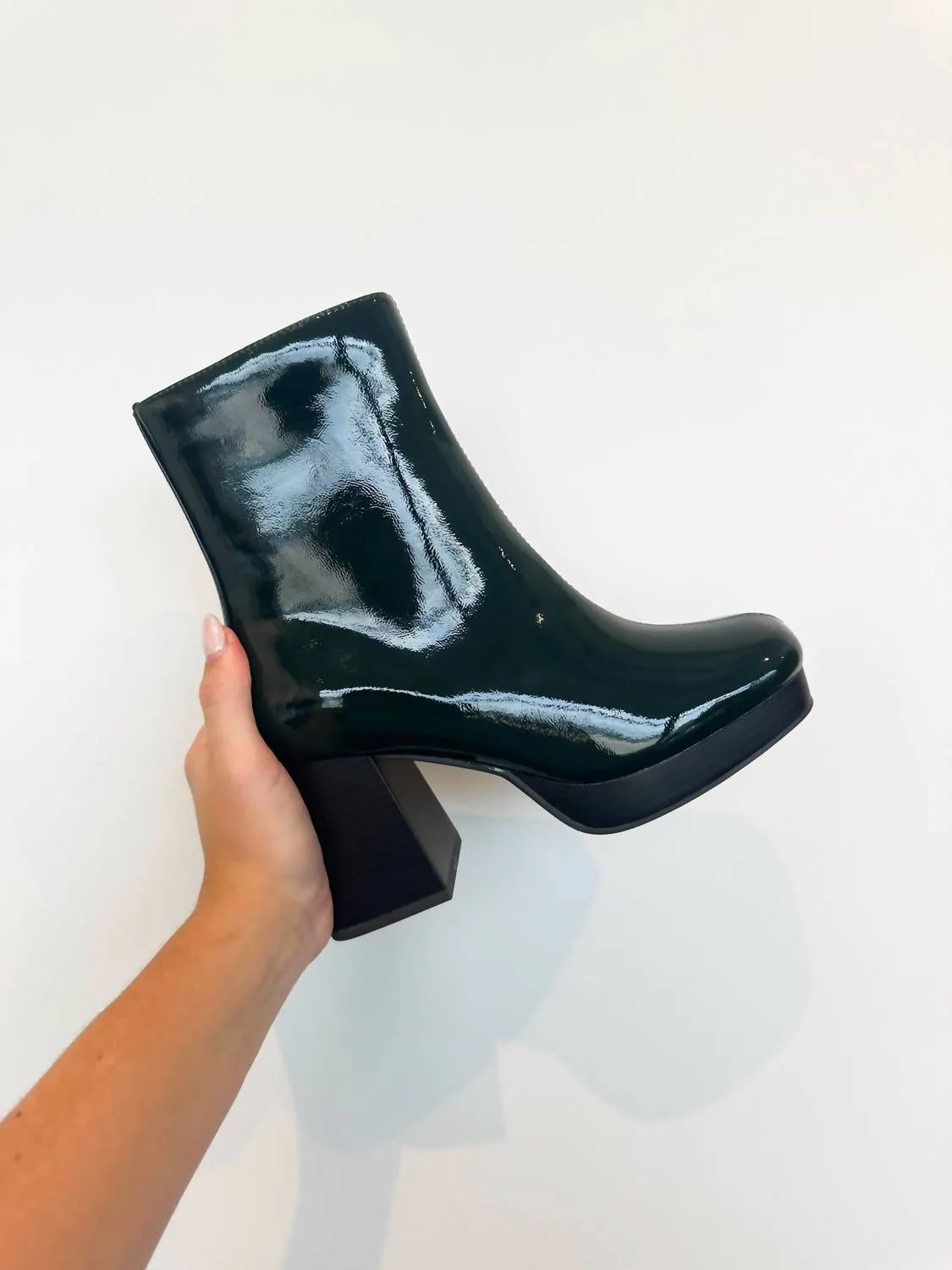 Women's Patent Vegan Leather Bootie In Hunter Green
