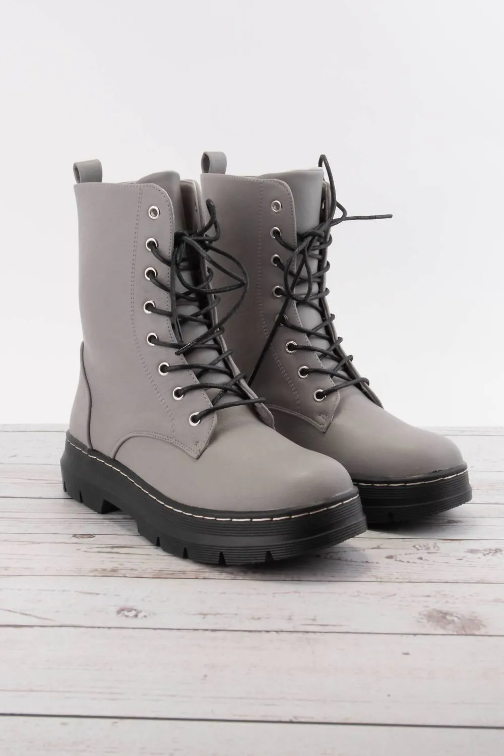Women's Renee Lace Up Combat Boots In Grey