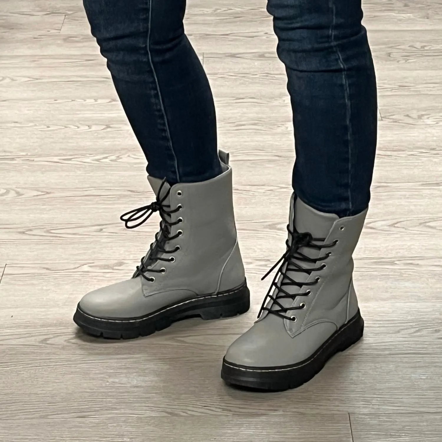 Women's Renee Lace Up Combat Boots In Grey