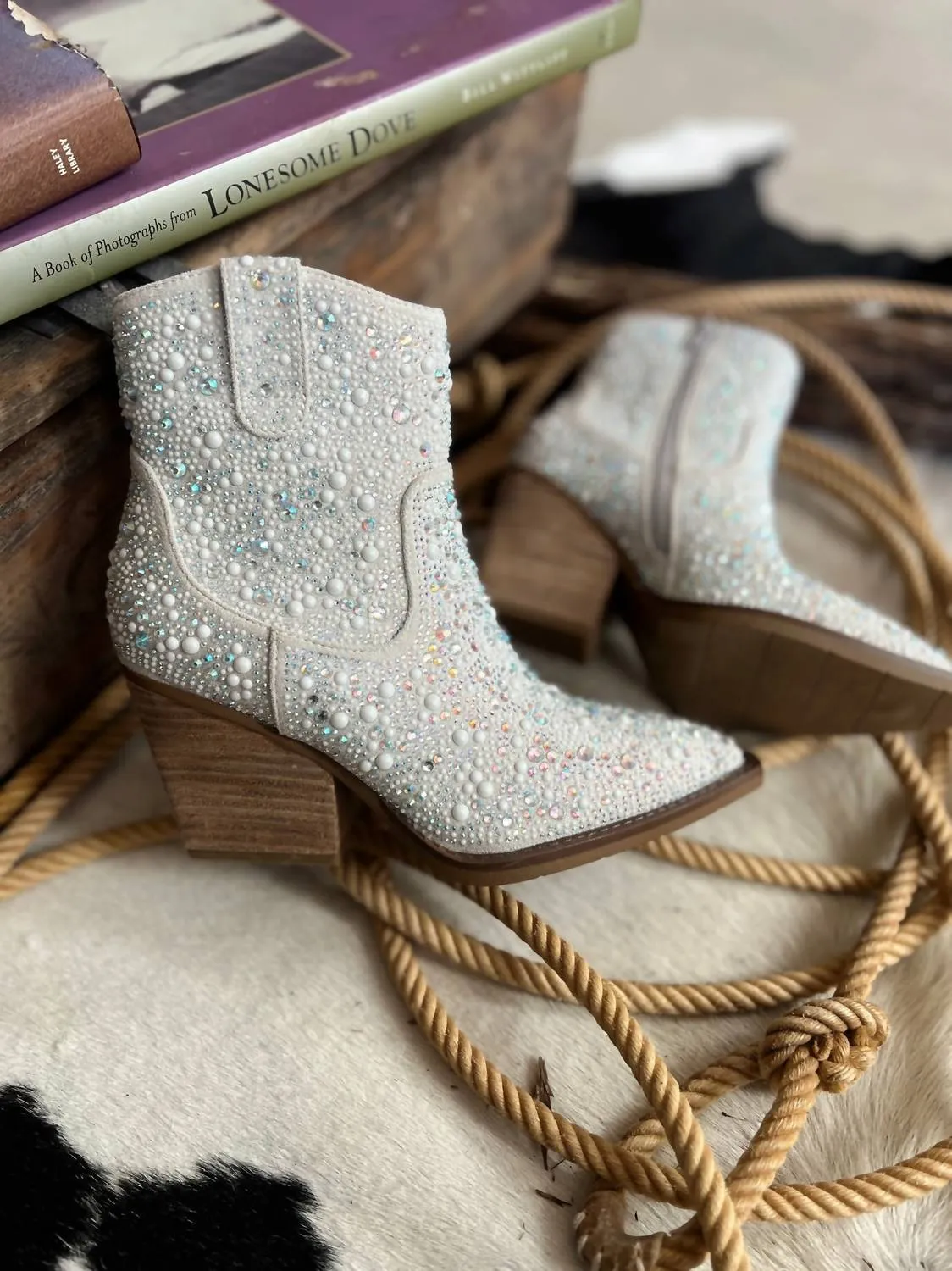 Women's Rhinestone Booties In Pearl