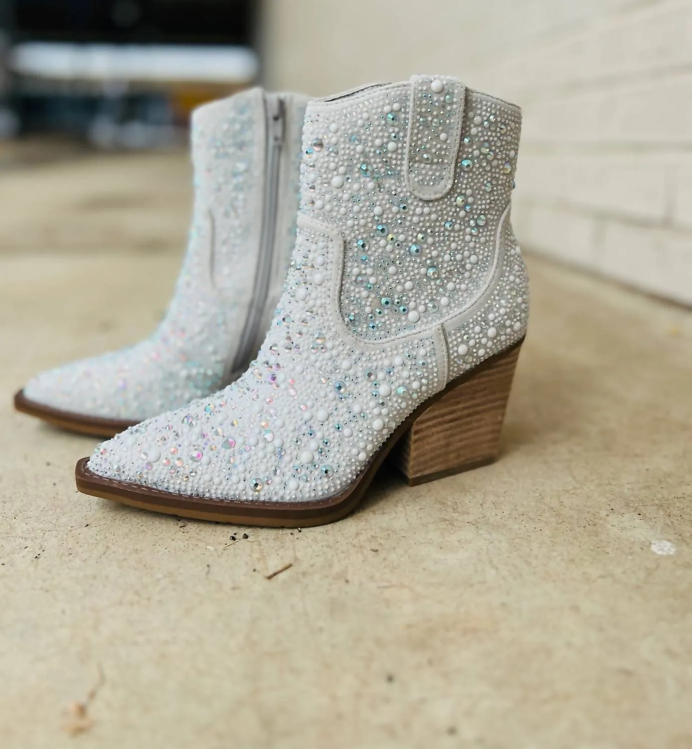 Women's Rhinestone Booties In Pearl