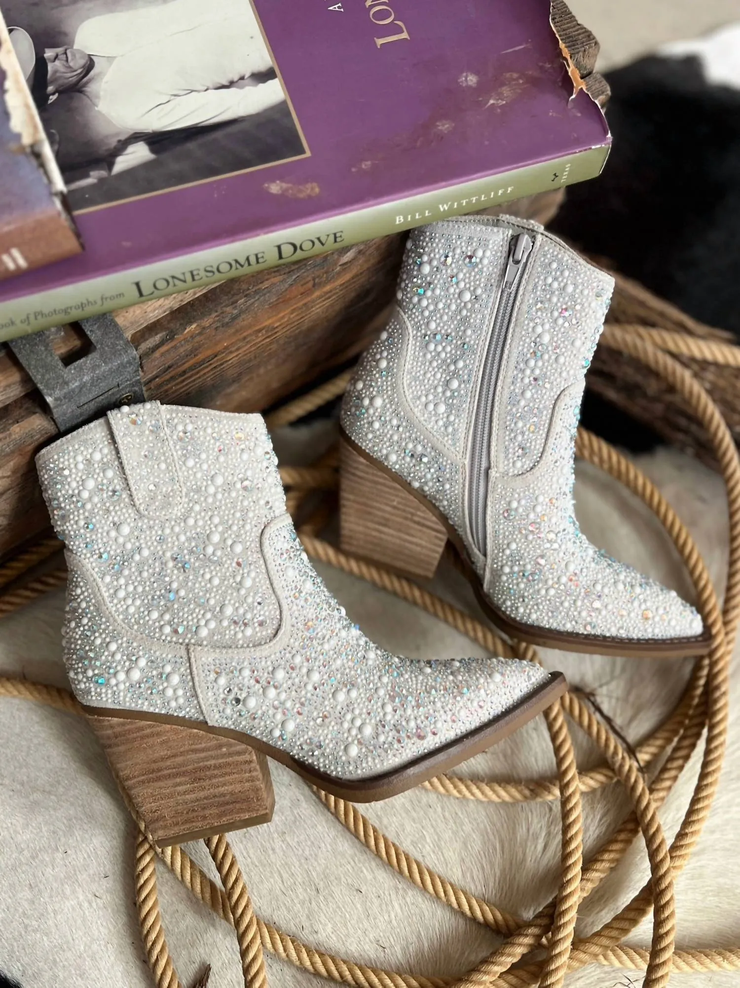 Women's Rhinestone Booties In Pearl
