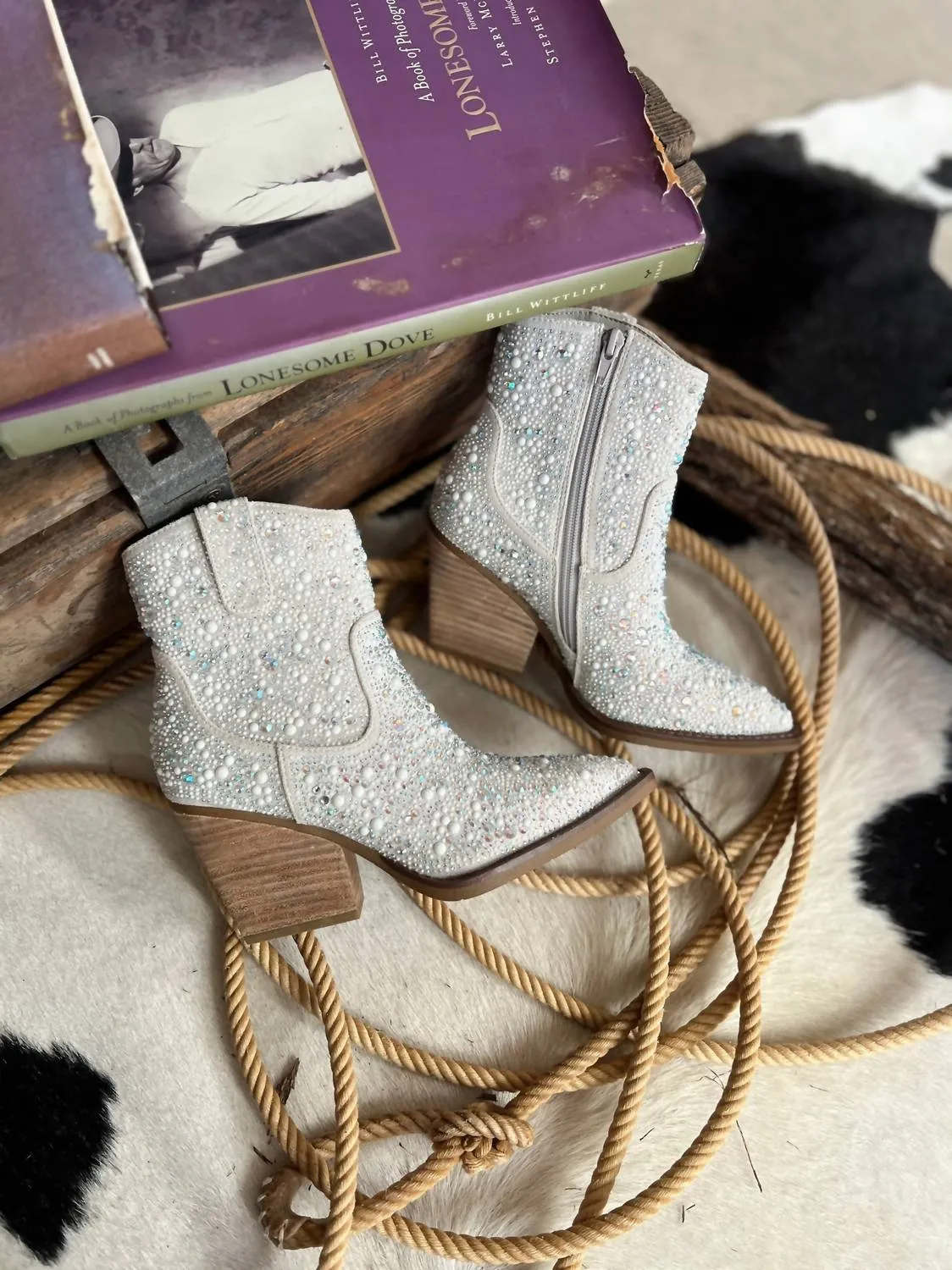 Women's Rhinestone Booties In Pearl
