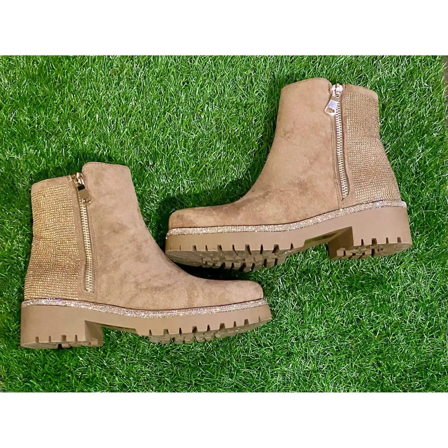 Women's Rhinestones Booties In Beige