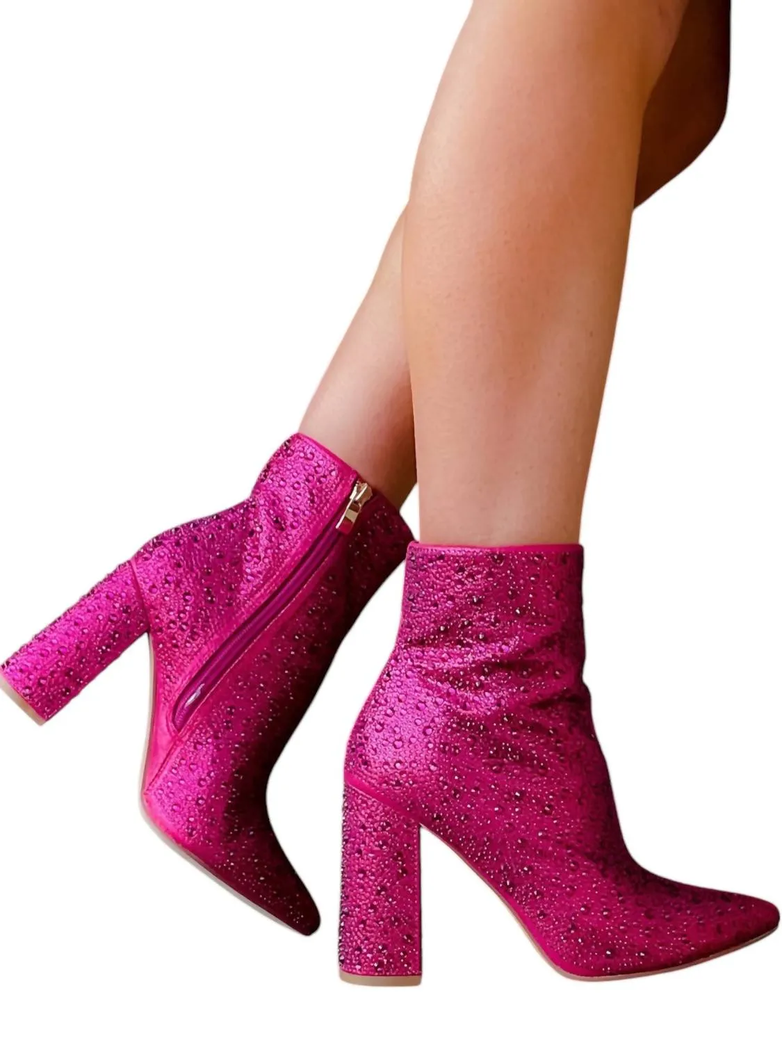 Women's Social Sweetheart Rhinestone Booties In Fuchsia