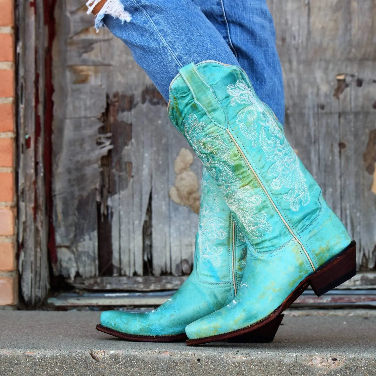 Women's Southern Charm Leather Boots In Turquoise