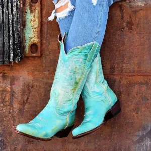 Women's Southern Charm Leather Boots In Turquoise