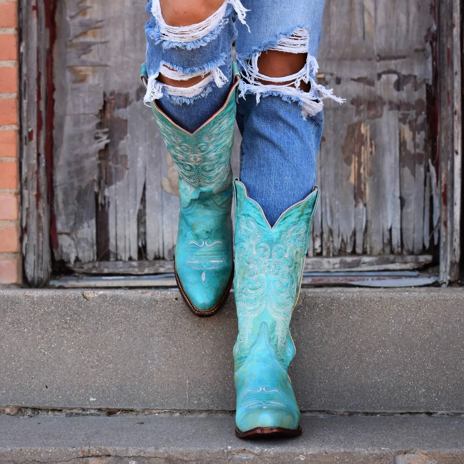 Women's Southern Charm Leather Boots In Turquoise
